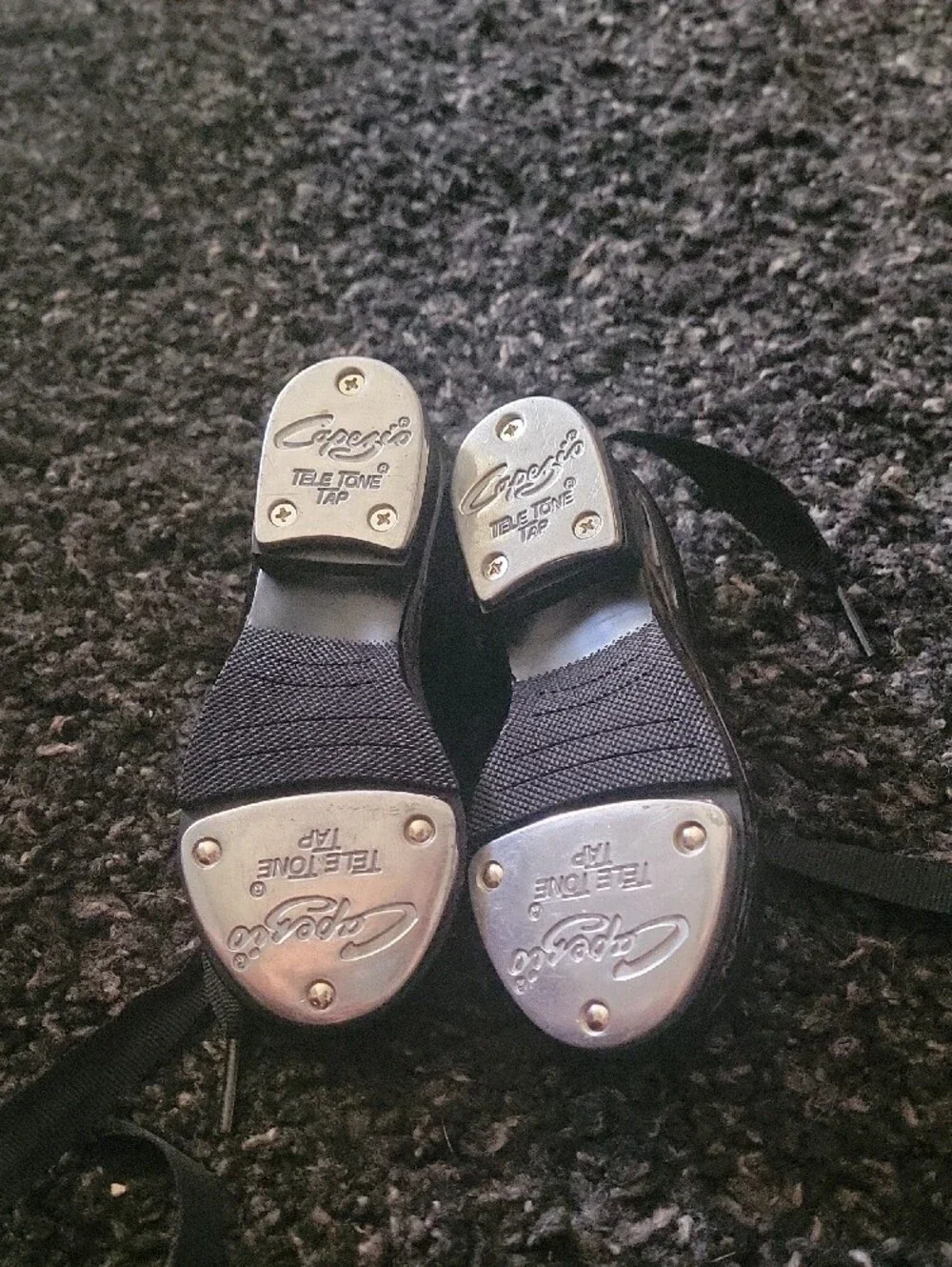 Capezio Black Patent Mary Jane Flats with Ribbon Tie